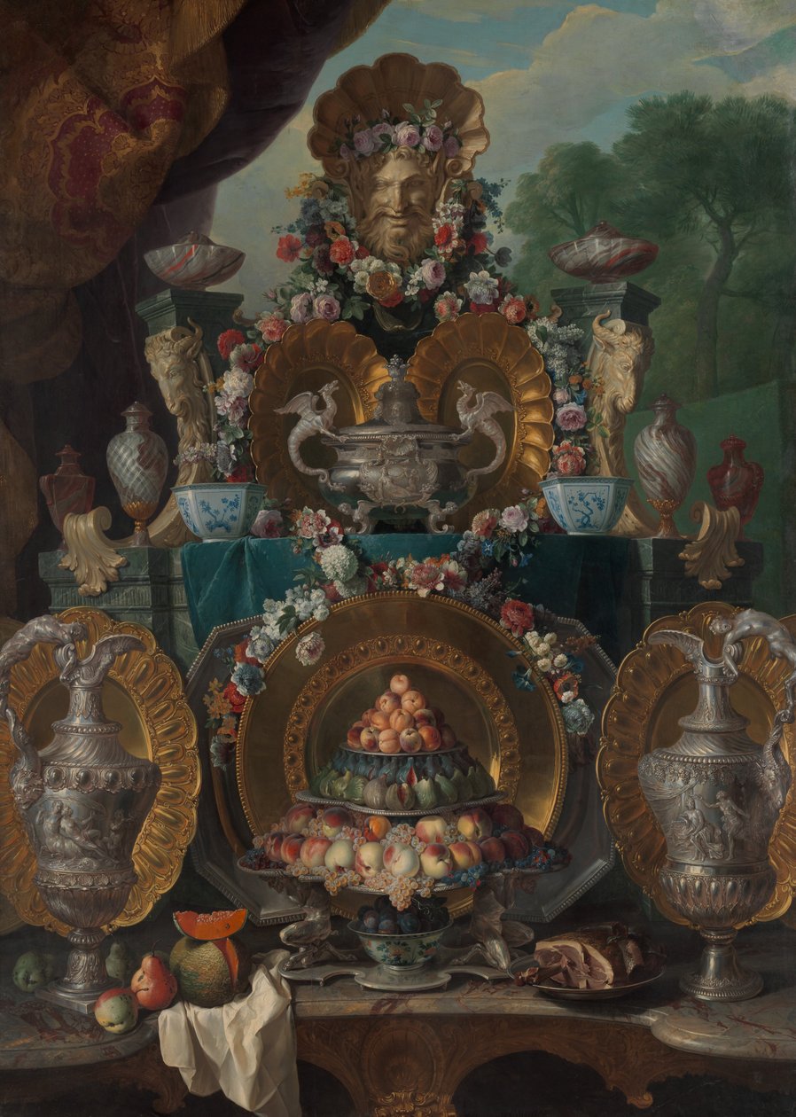 Stilleben med sølv. av Alexandre Francois Desportes