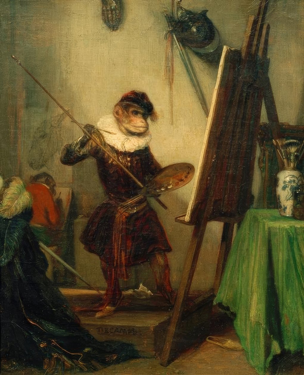 Monkey som maler av Alexandre Gabriel Decamps