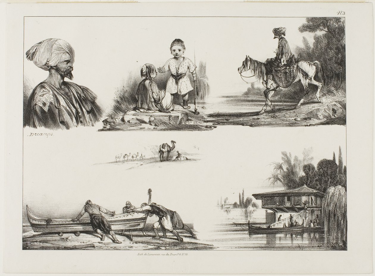 Ark med skisser, nr. 3 av Alexandre Gabriel Decamps