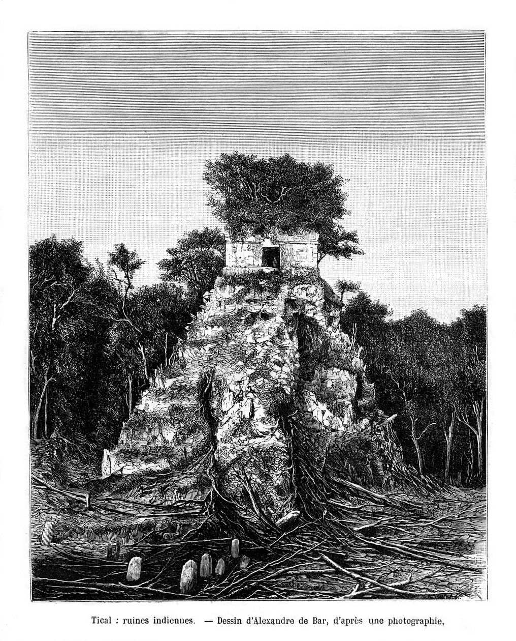 Maya-ruiner, Tikal, Guatemala, 1800-tallet av Alexandre de Bar