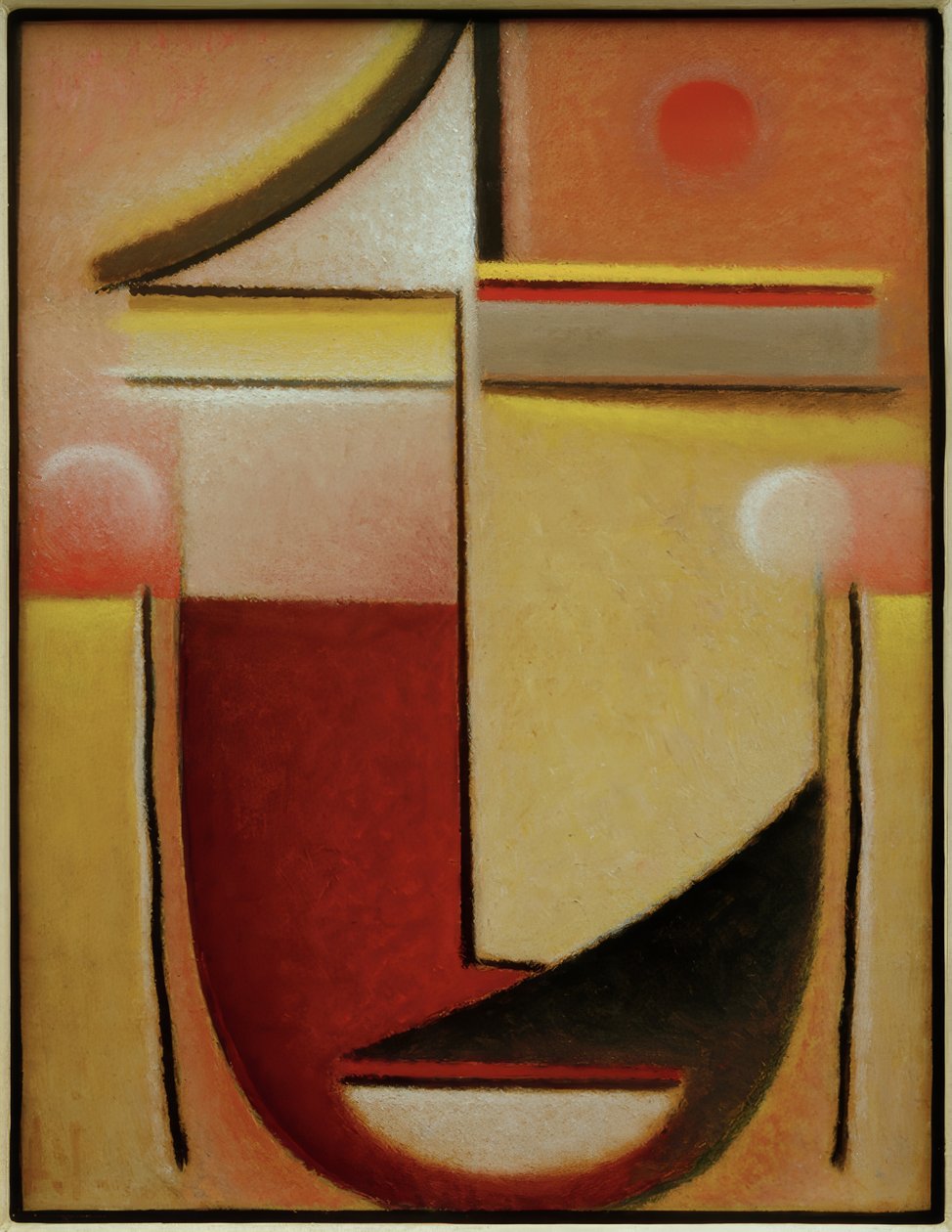 Abstrakt hode: rød-hvit-gull av Alexej von Jawlensky