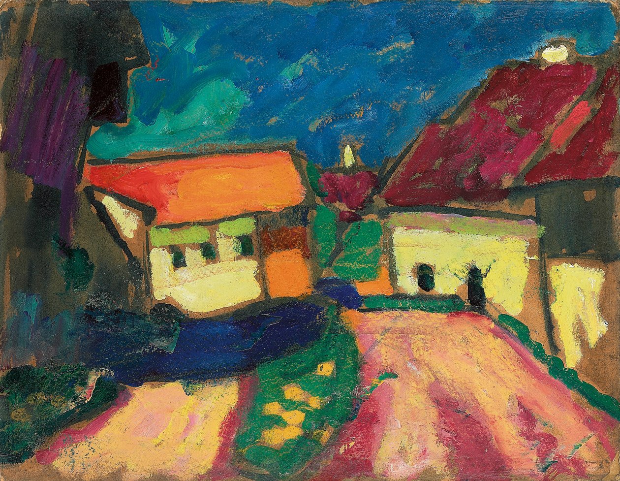 Landskapsstudie, Landsbyvei, ca. 1908 av Alexej von Jawlensky