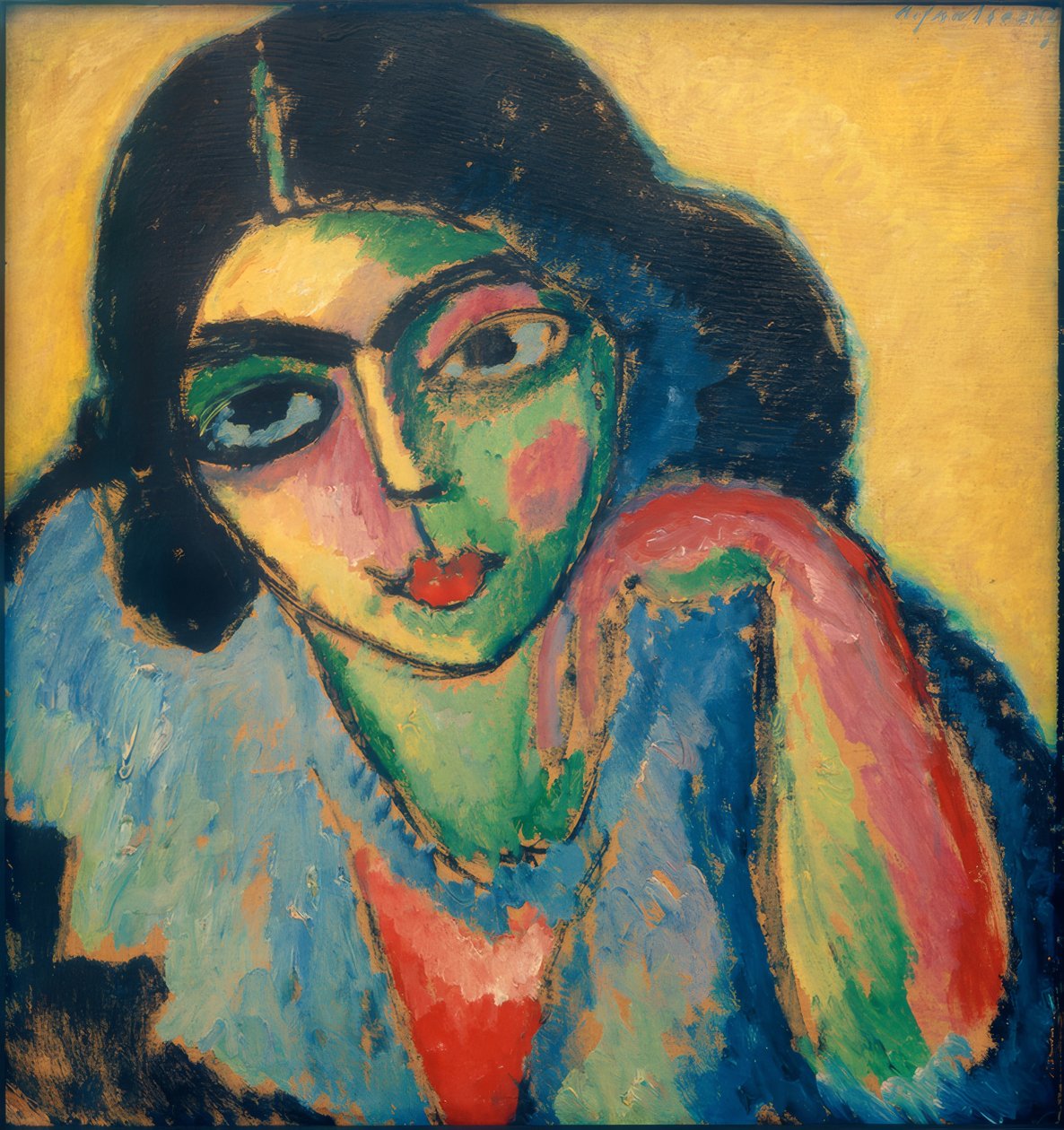 Svart hår på gul bakgrunn av Alexej von Jawlensky