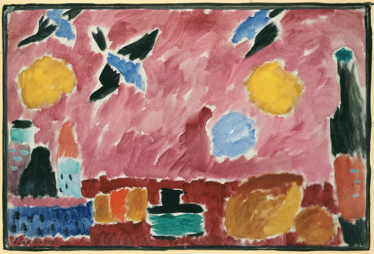 Med rødt svelgemønstret tapet, 1915 av Alexej von Jawlensky