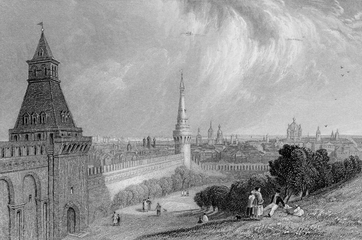 Moskva fra Kremls Esplanade, gravert av J. T. Willmore av Alfred Gomersal Vickers