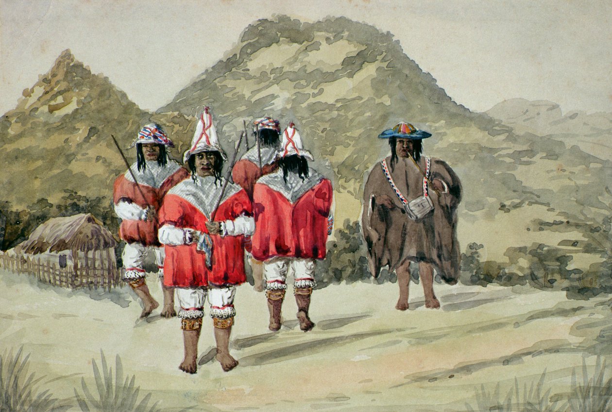 Dancing Indios, ca. 1875 (wc på papir) av Alfred Gustin