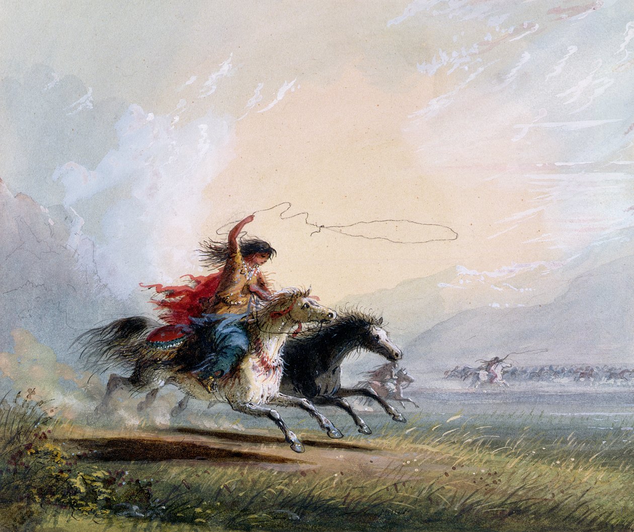 Shoshone kvinne som fanger en hest, 1837 av Alfred Jacob Miller