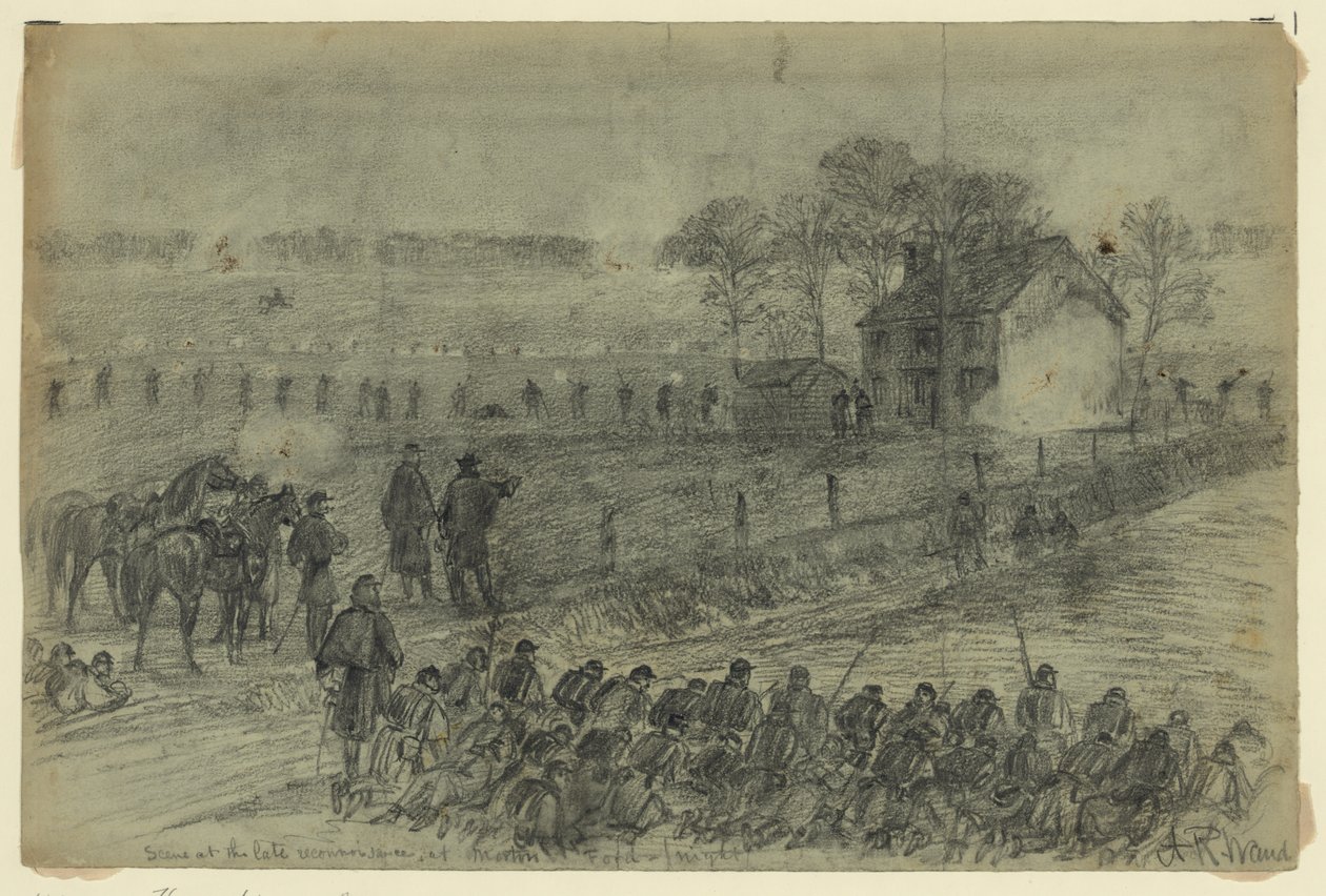 Scene ved sen rekognosering på Morton Ford av Alfred Rudolph Waud
