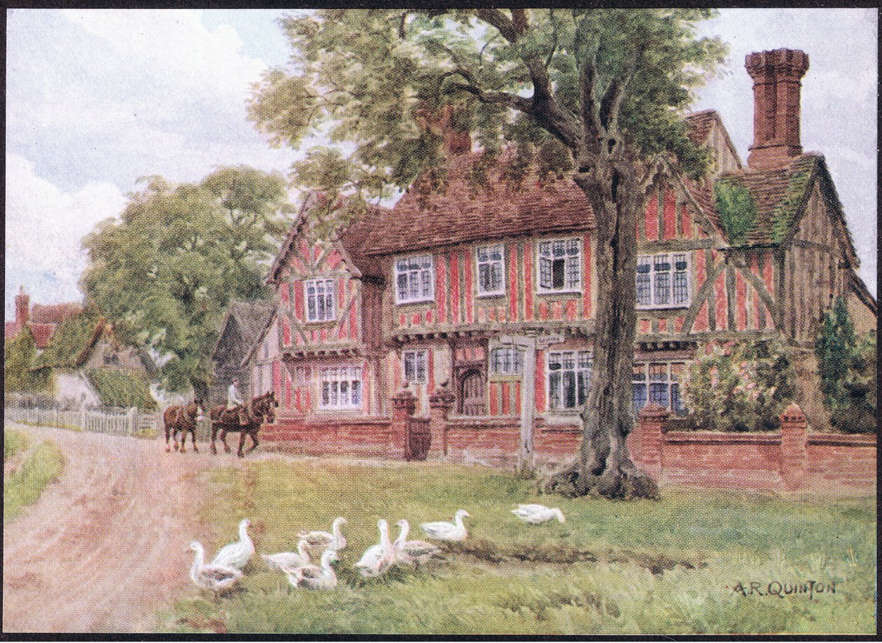 Farmhouse, Brent Eleigh, Suffolk, fra The Cottages and the Village Life of Rural England utgitt av Dent & Sons Limited, 1912 av Alfred Robert Quinton