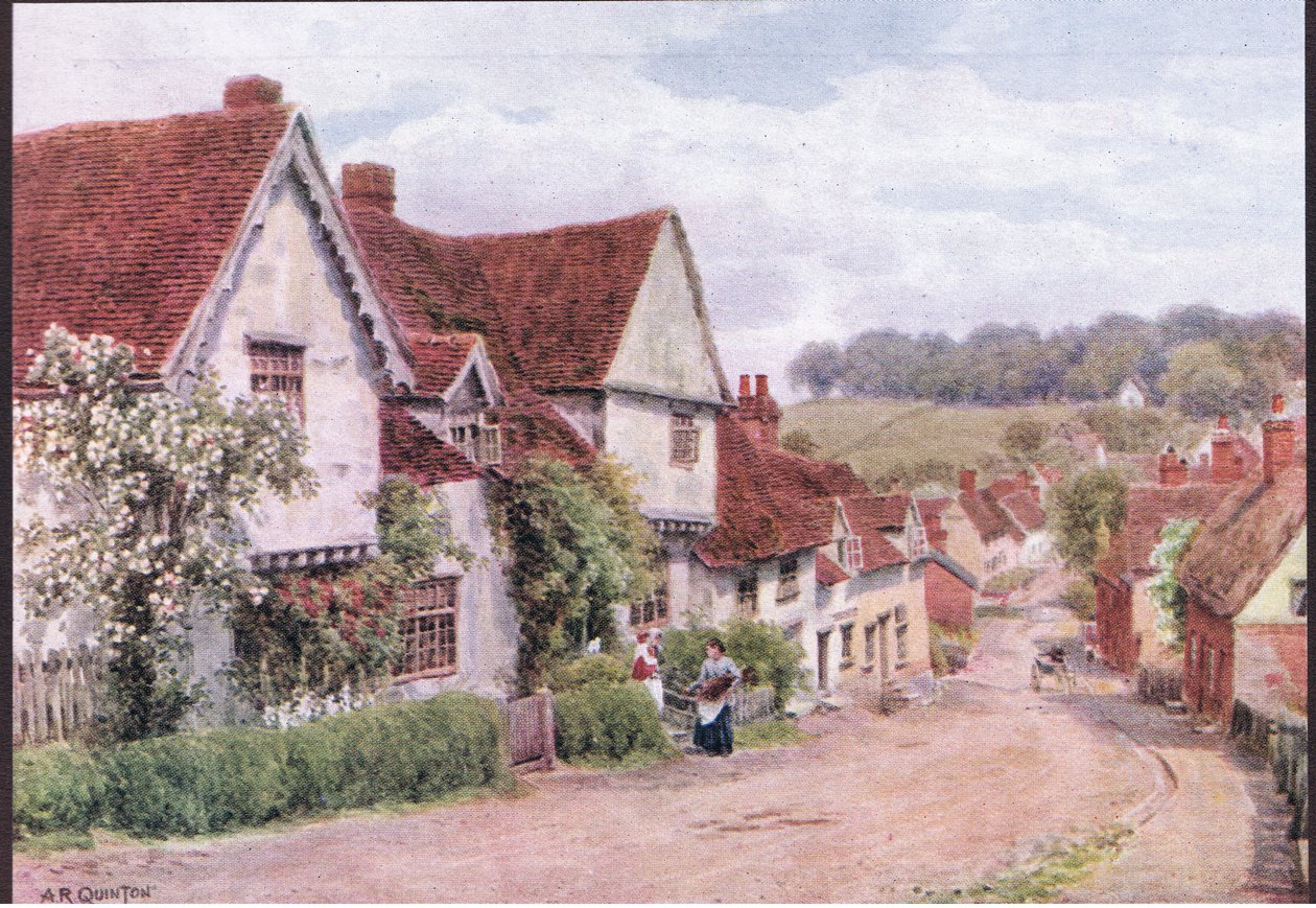 The Village Street, Kersey, Suffolk, fra The Cottages and the Village Life of Rural England utgitt av Dent & Sons Limited, 1912 av Alfred Robert Quinton