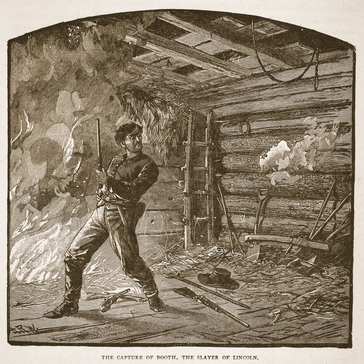 The Capture of Booth, Slayer of Lincoln, fra en bokpub. 1896 av Alfred Rudolph Waud