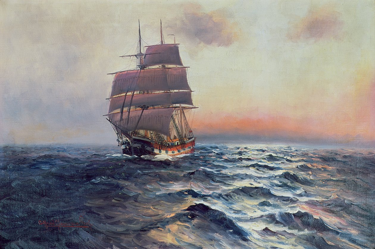 Seilskip til sjøs, ca. 1910 av Alfred Serenius Jensen