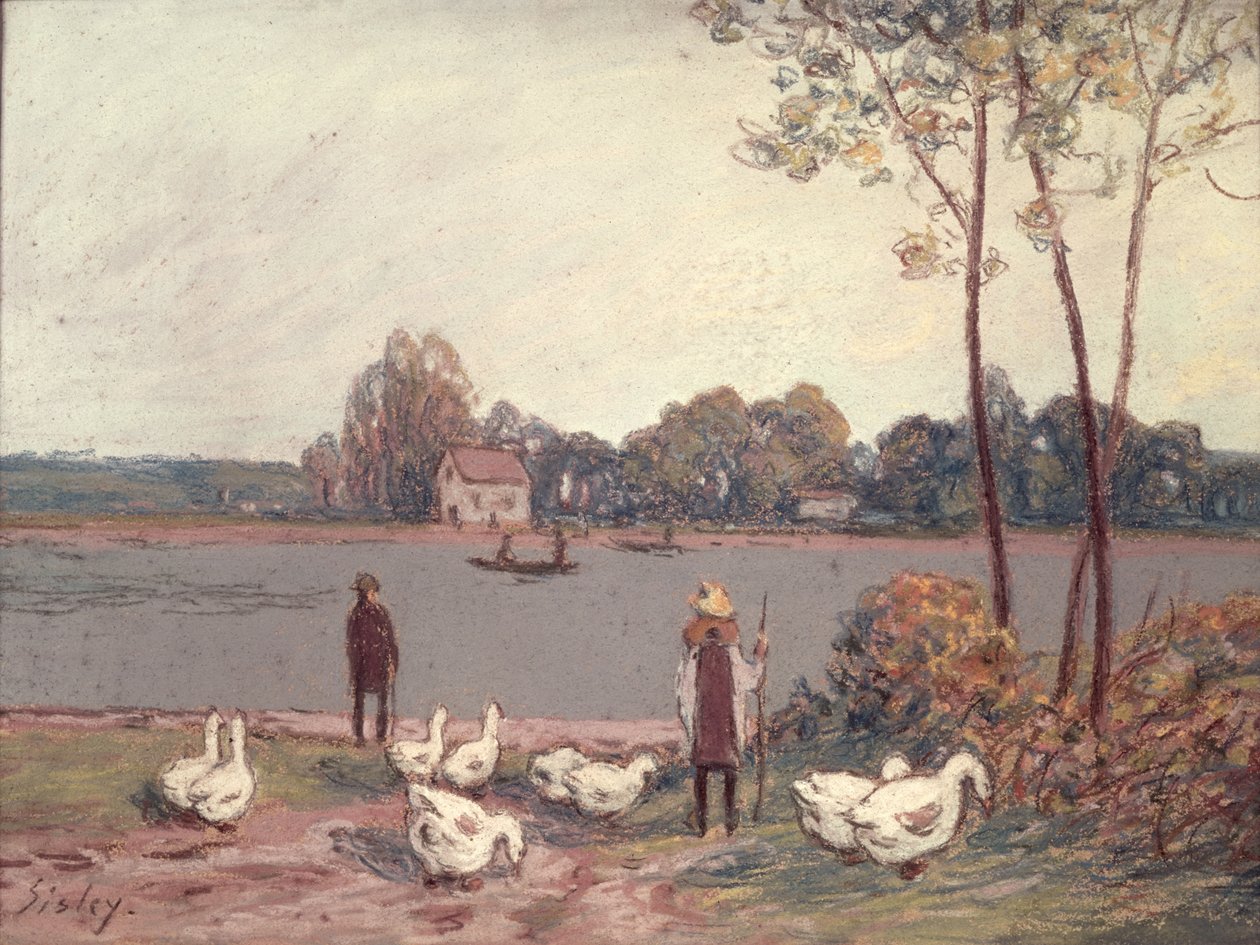 On the Banks of the Loing (pastell på papir) av Alfred Sisley
