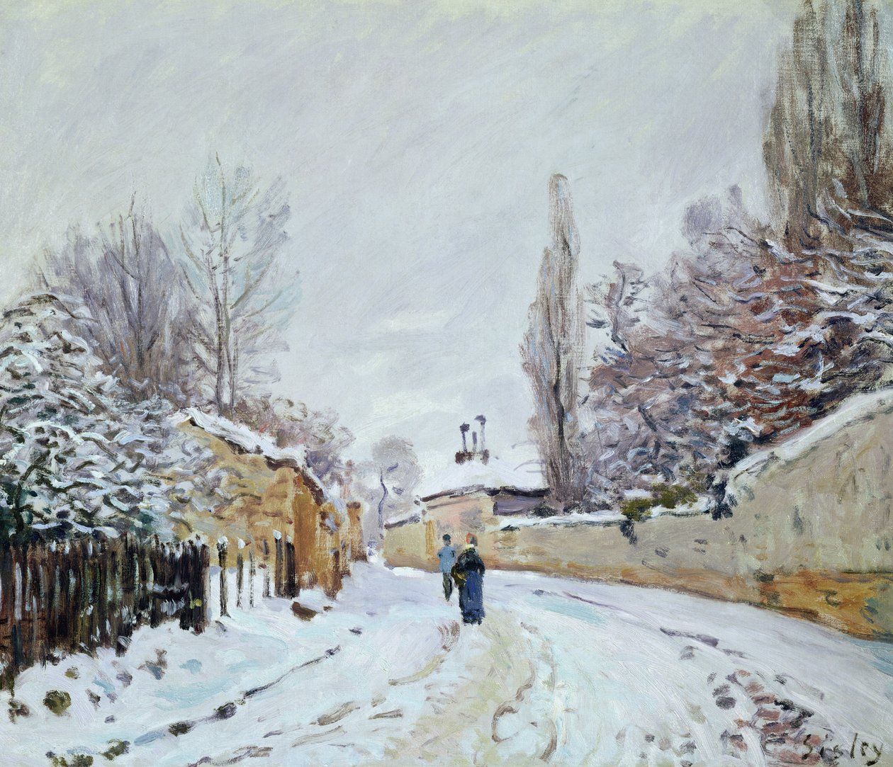 Vei under snø, nær Louveciennes, 1876 av Alfred Sisley