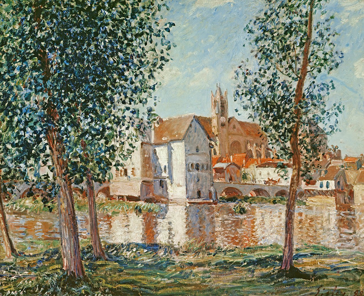 The Loing at Moret, september morgen av Alfred Sisley