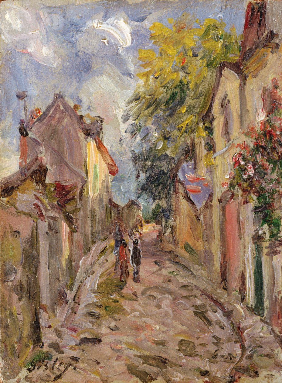 Village Street Scene (panel) av Alfred Sisley