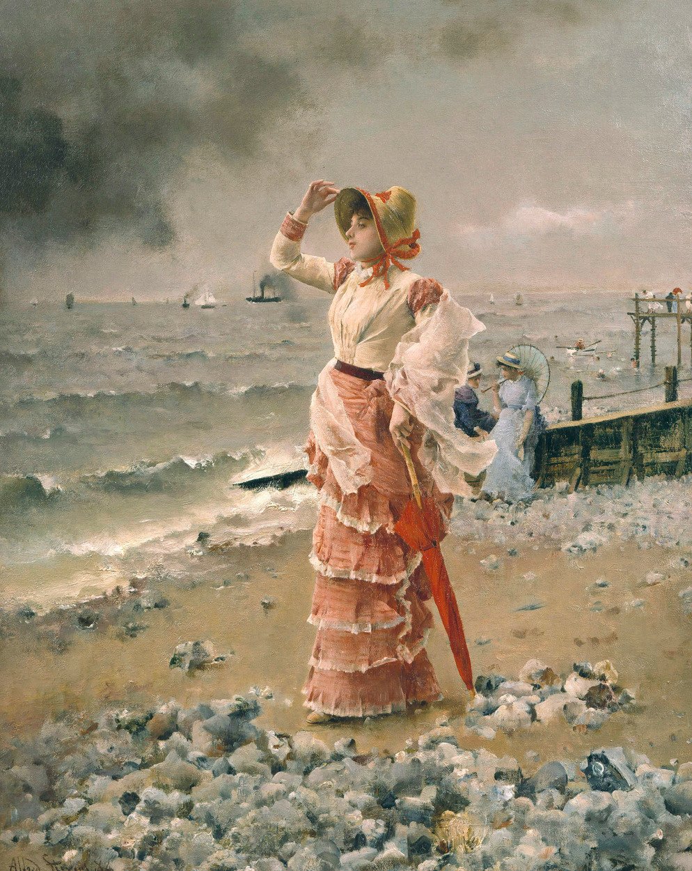 Elegant kvinne som ser å snurre en damp av Alfred Emile Stevens
