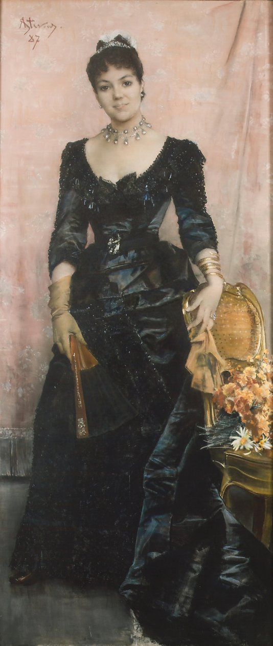 Portrett av La Baronne du Mesnil av Alfred Emile Stevens