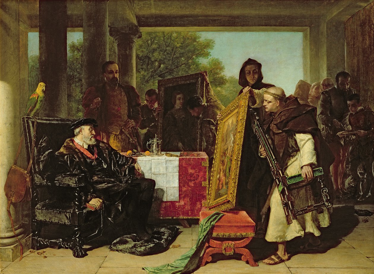 Keiser Charles V (1500-58) ved klosteret Yuste, 1856 av Alfred W. Elmore