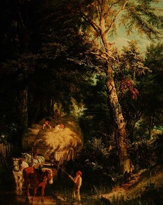 Crossing the Brook (olje på lerret) av Alfred Edward Chalon