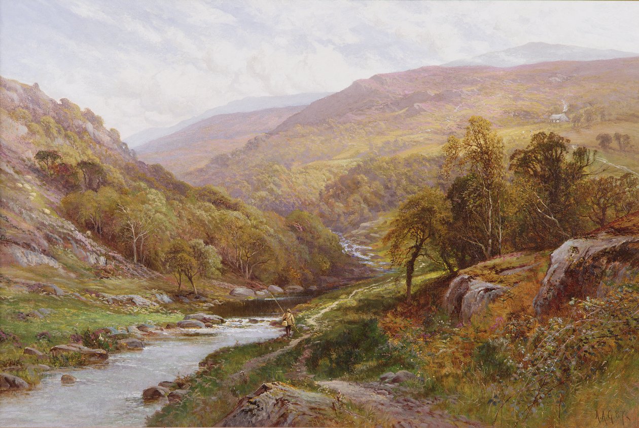 En fisker ved en høylandsstrøm av Alfred Augustus Glendening