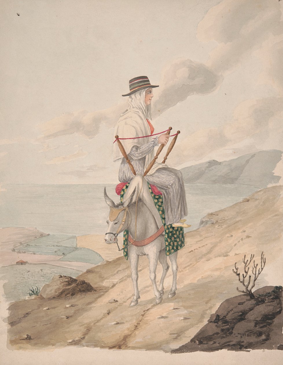 Barandilles, en kvinne på et esel av Alfred Diston