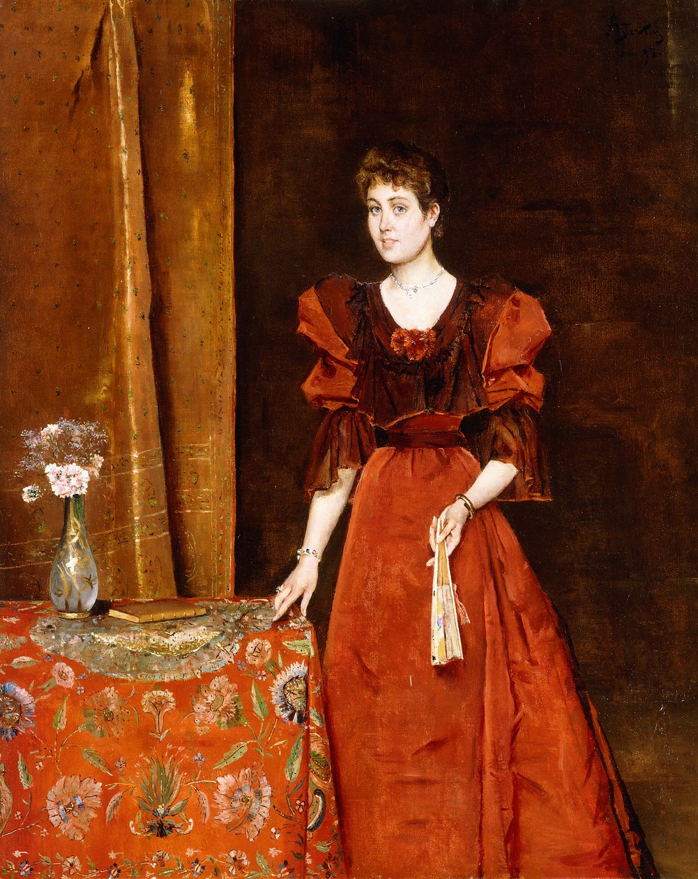 Elegant dame holder en vifte, 1893 av Alfred Emile Stevens