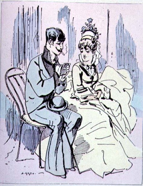 På Champs-Élysées, illustrasjon fra Les Parisiennes, ca. 1870 av Alfred Grevin