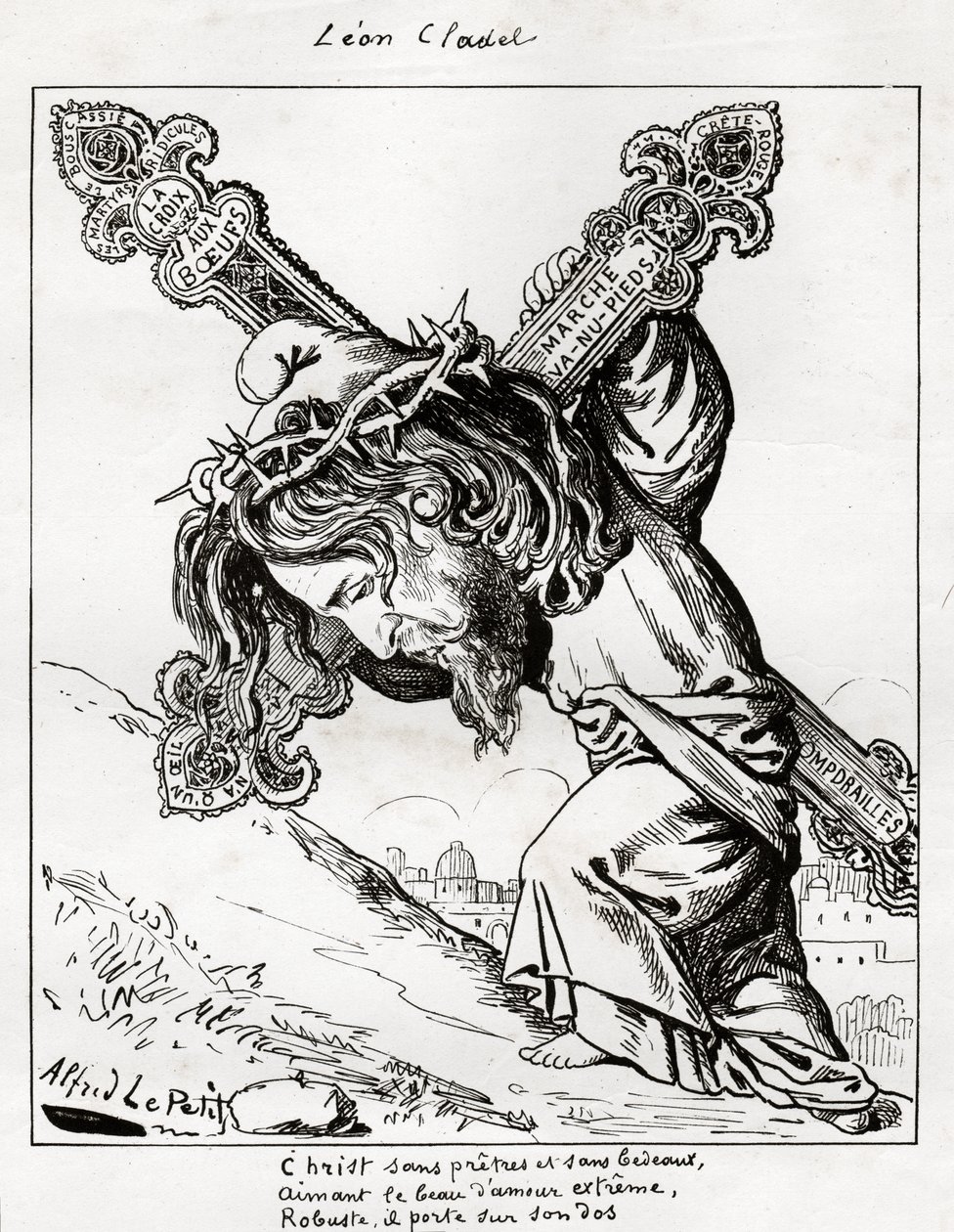 karikatur av Leon Cladel, ca. 1875-80 (gravering) av Alfred Le Petit