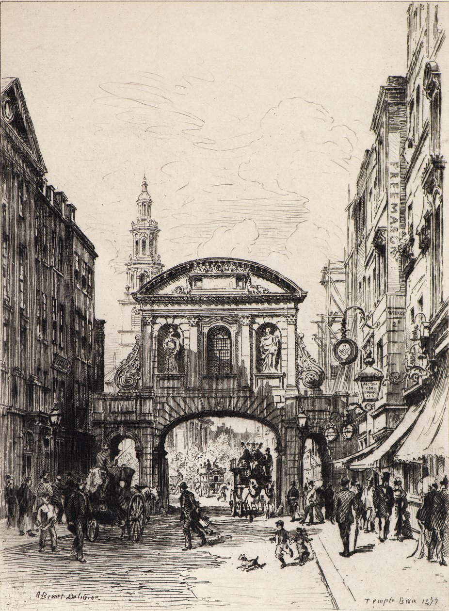 Temple Bar (etsing) av Alfred Louis Brunet Debaines