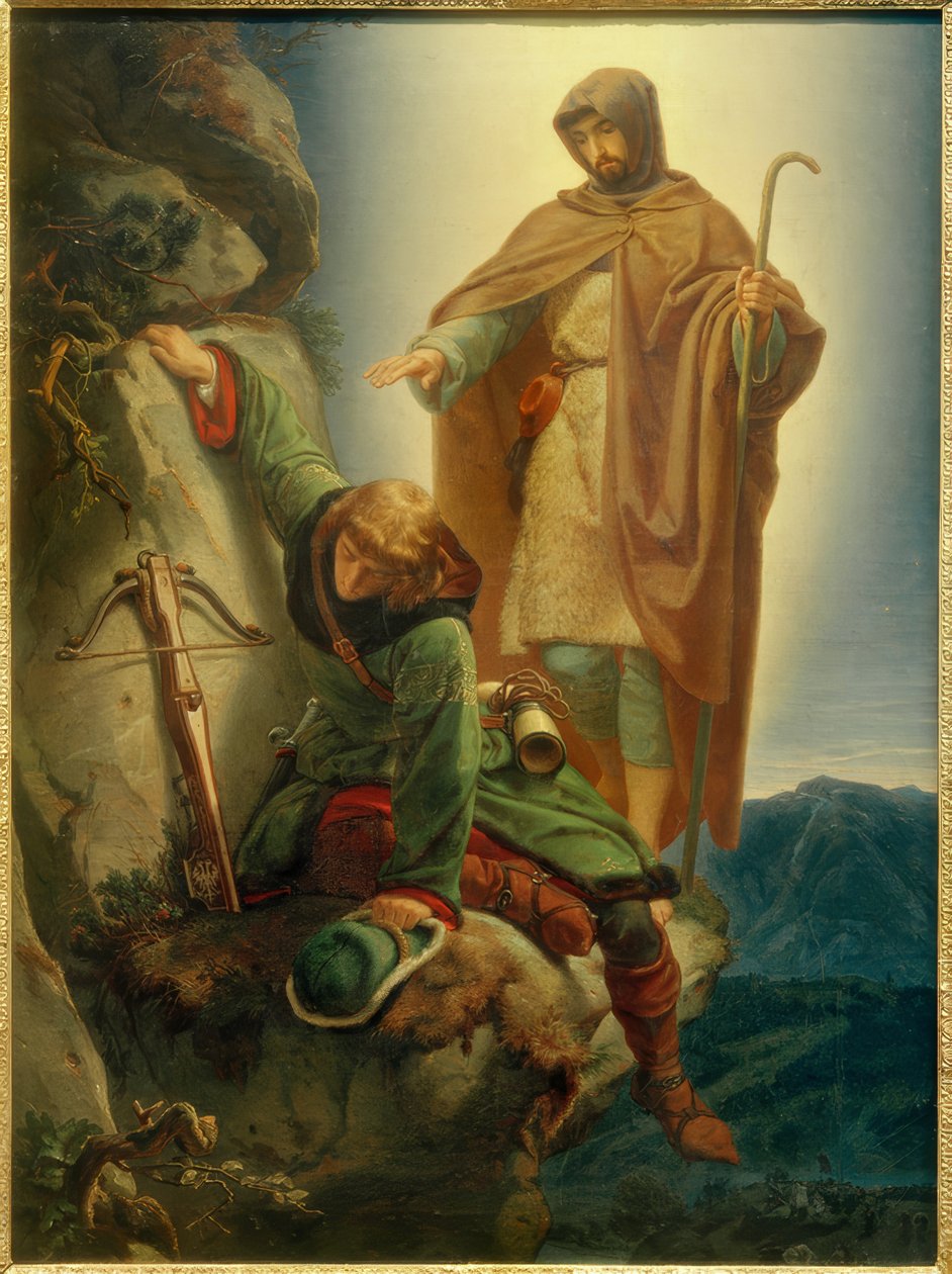 Skytsengel redder Maximilian i Martinswand / Rethel av Alfred Rethel