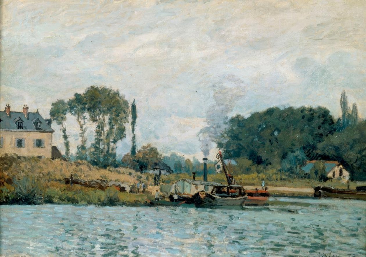 Båter ved Bougival sluse av Alfred Sisley