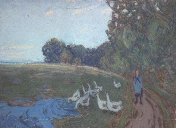 The Goose Girl, ca. 1895 (pastell) av Alfred Sisley