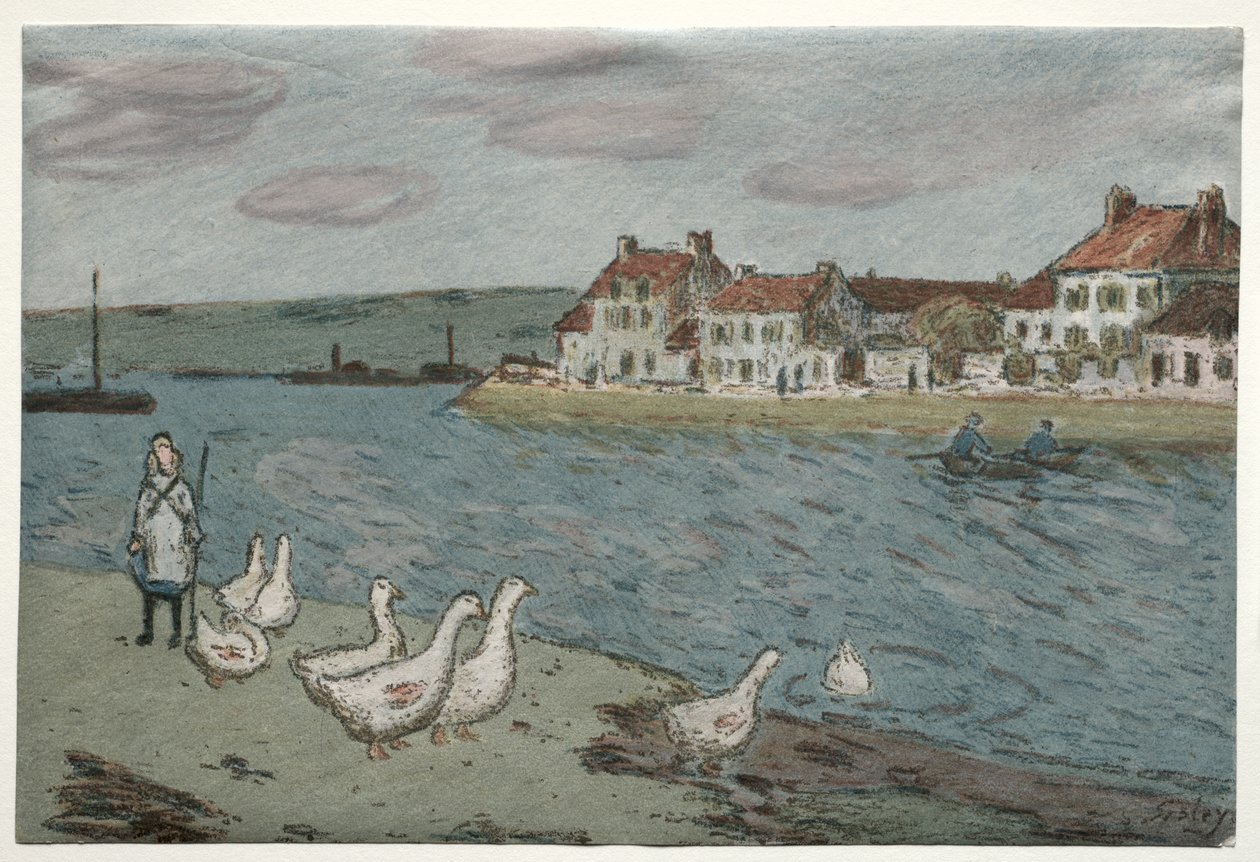 Elvebredden eller gjess av Alfred Sisley