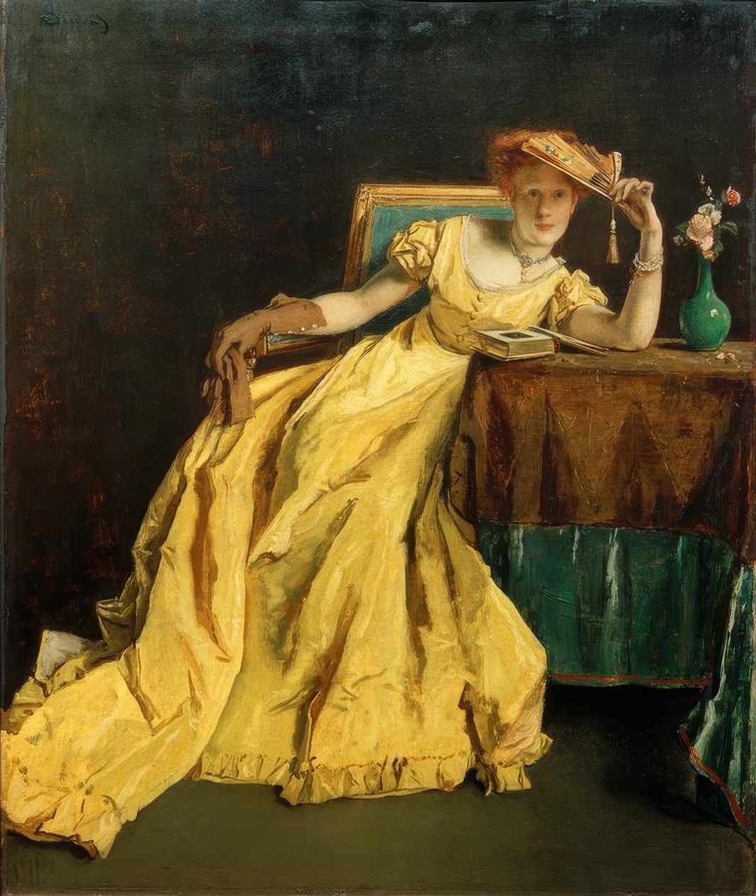 A.Stevens, The Lady in Yellow av Alfred Emile Stevens