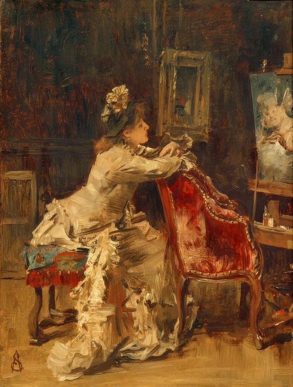 A.Stevens, Waiting eller The Atelier av Alfred Emile Stevens