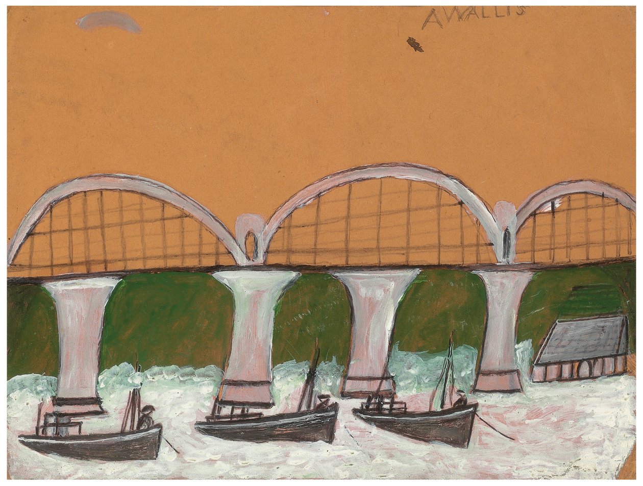 Saltash Bridge (blyant og olje på kort) av Alfred Wallis