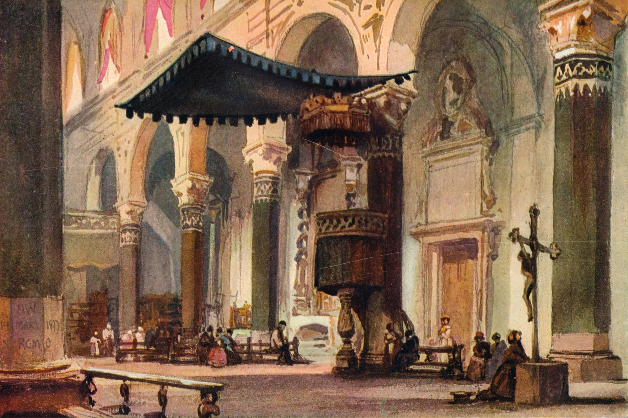 Interiør av katedralen, San Remo, c1870 av Alfred Waterhouse