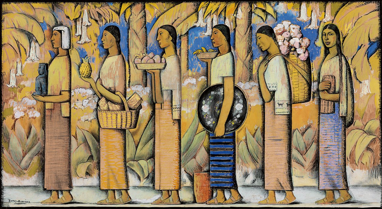 Prosesjon (gouache og blekk på papir) av Alfredo Ramos Martinez