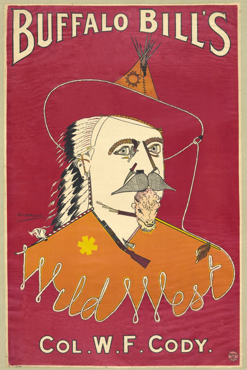Buffalo Bills ville vesten, oberst W.F. Cody, utgitt 1890 (fargelitografi) av Alick P. F. Ritchie