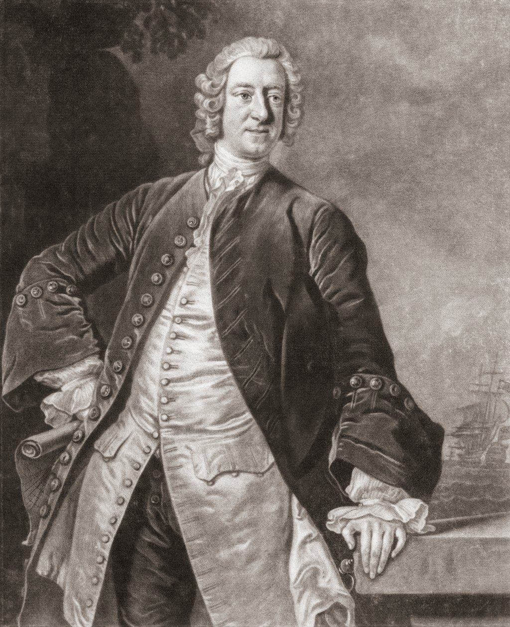 Admiral Edward Boscawen. Portrett. av Allan (after) Ramsay