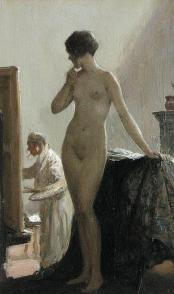 The Pose (olje på panel) av Allan Douglas Davidson
