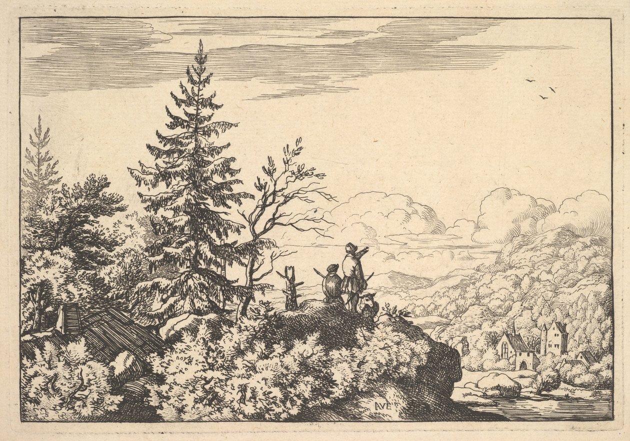 To menn på en steinterrasse. av Allart van Everdingen