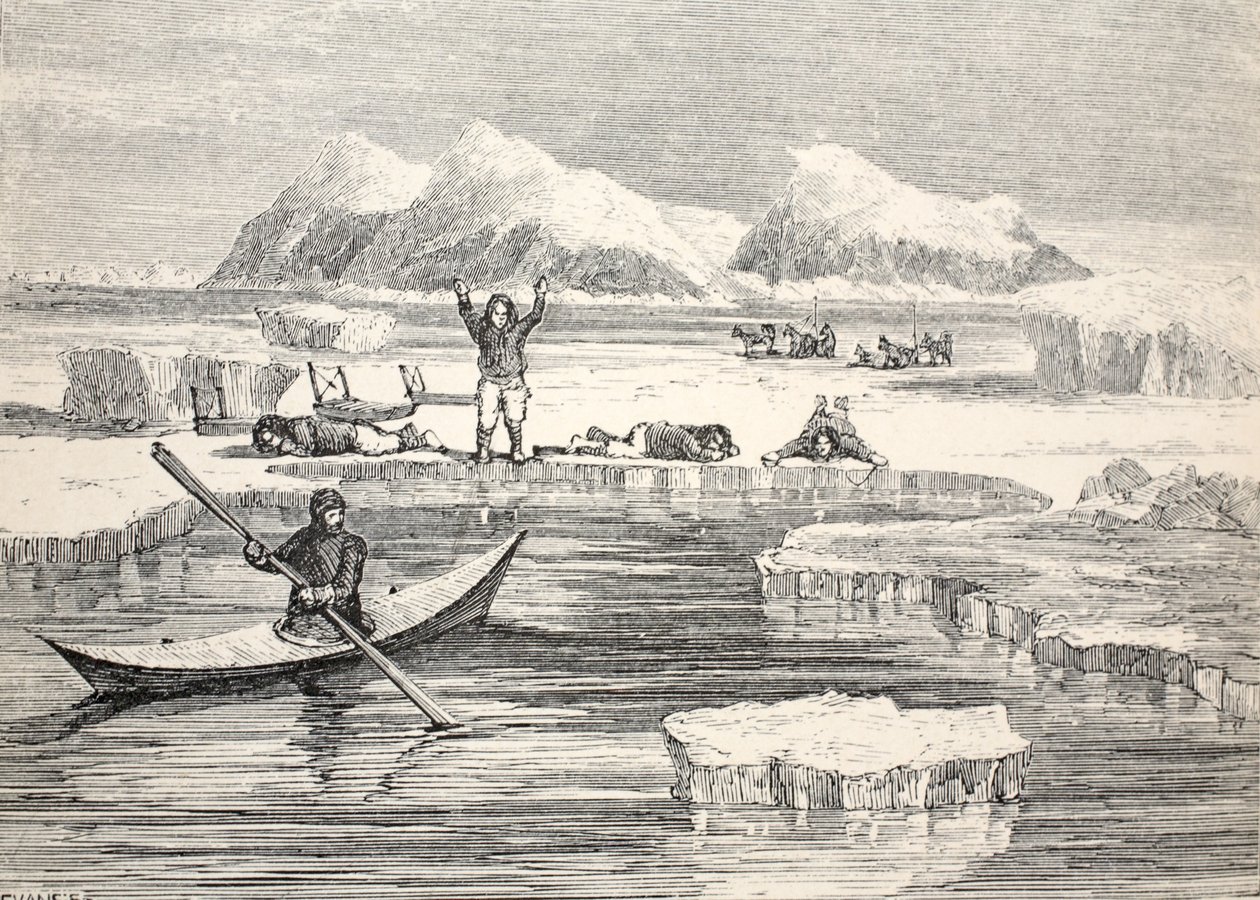 Eskimoer som imiterer dyr for å få europeere til å nærme seg, 1859 av Allen Young
