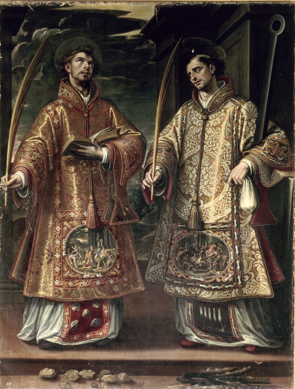 St. Lawrence og St. Stephen, 1580 av Alonso Sánchez Coello