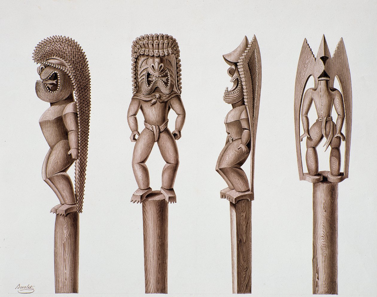 Figurer fra Sandwichøyene, ca. 1824 (blekk og brun vask) av Alphonse Pellion