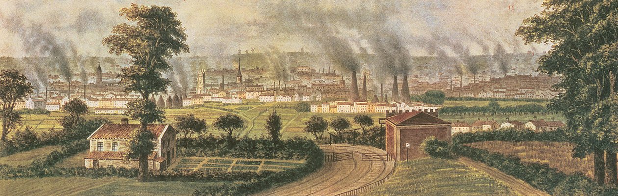 Leeds fra Rope Hill, ca. 1840 (farge litho) av Alphonse Douseau