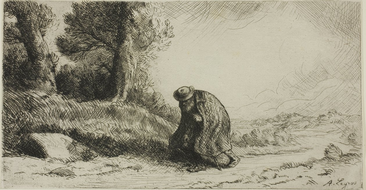 En vagabond som går langs en bane av Alphonse Legros