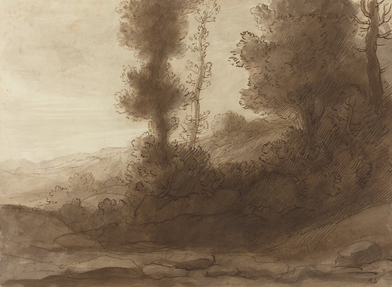 Ved foten av åsen. av Alphonse Legros