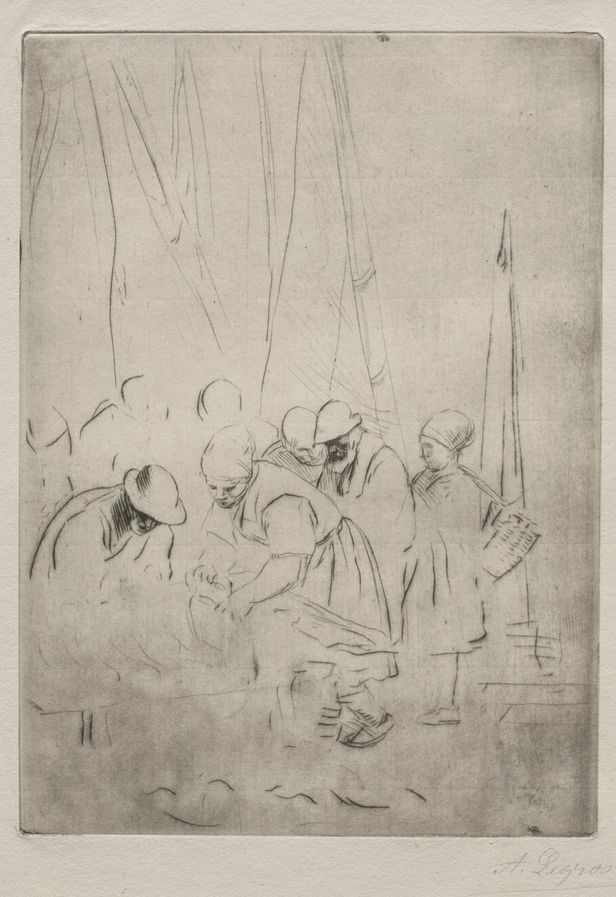 Fiskere på brygga ved Boulogne. av Alphonse Legros